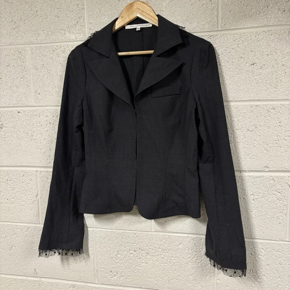 Diane von Furstenberg Black Blazer Jacket Women's Size 10 - Picture 2 of 4